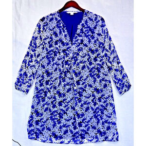 Diane Von Furstenberg Aria Floral Long Sleeve V-Neck Silk Babydoll Shift Dress 6